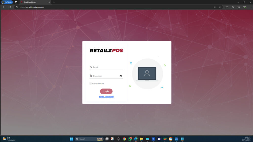 Enter login details for backoffice