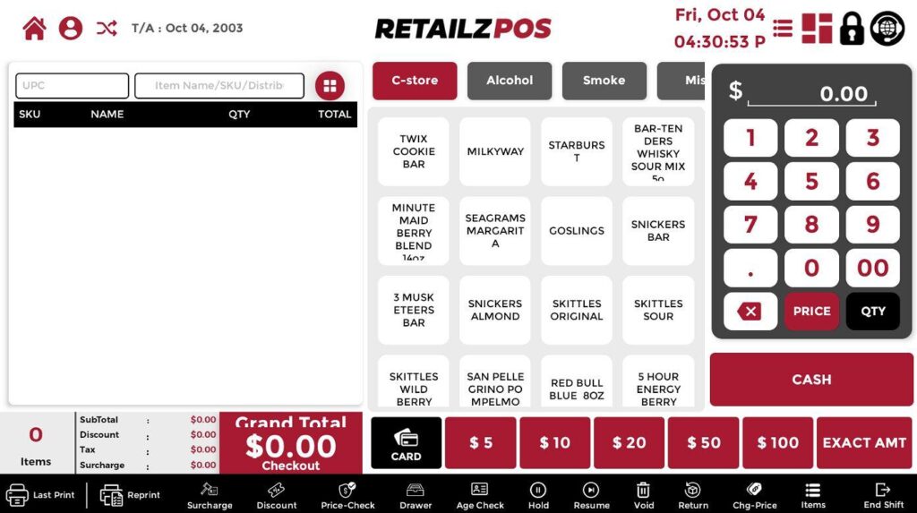 Cash Register Main Screen