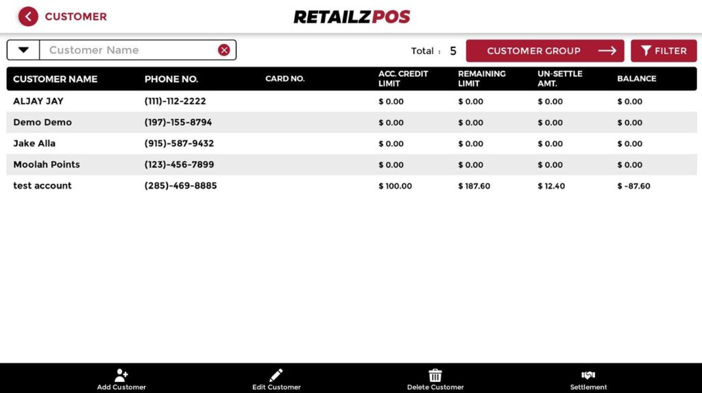 Customer Loyalty Main Screen