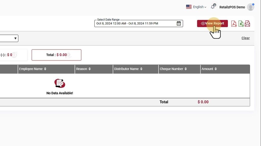 Cash Drawer Function Report Back office View button