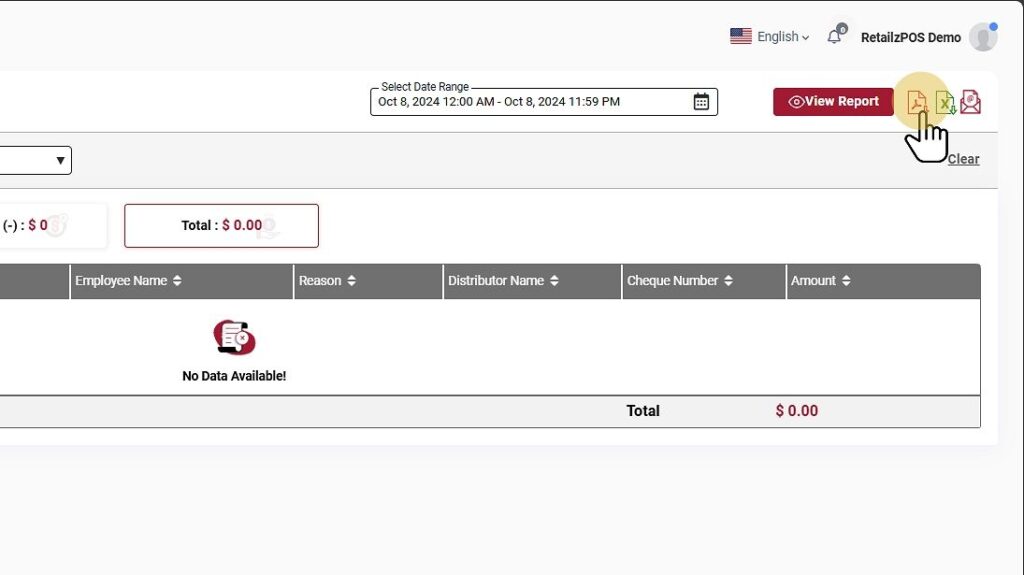 Cash Drawer Function Report Back office Excel,paf, email buttons