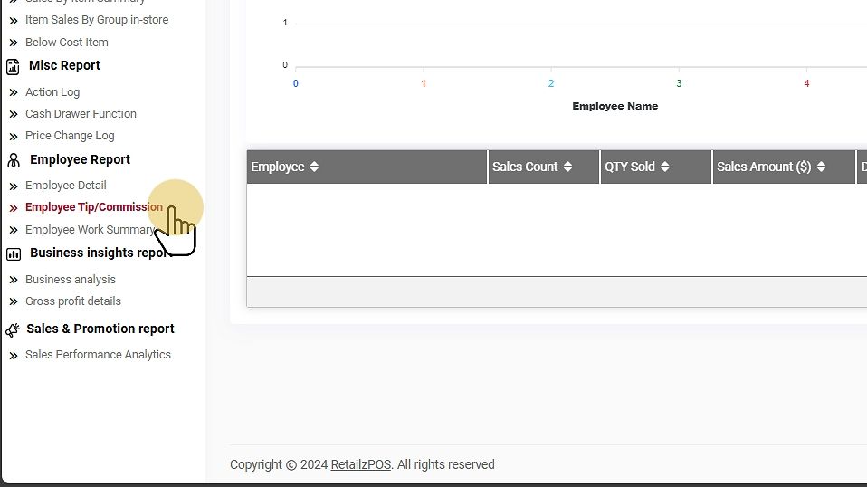 Select Employee Tip/Commission Report