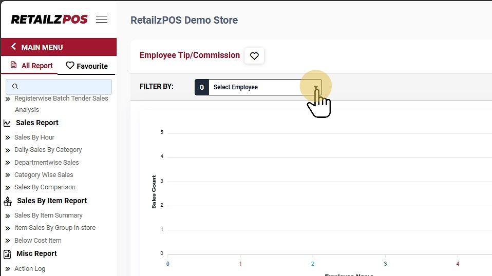 Employee Tip/Commission Report employee filter