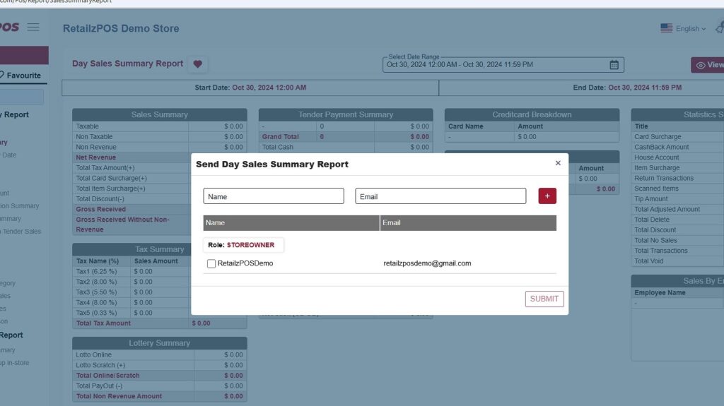 Employee Tip/Commission Report email details