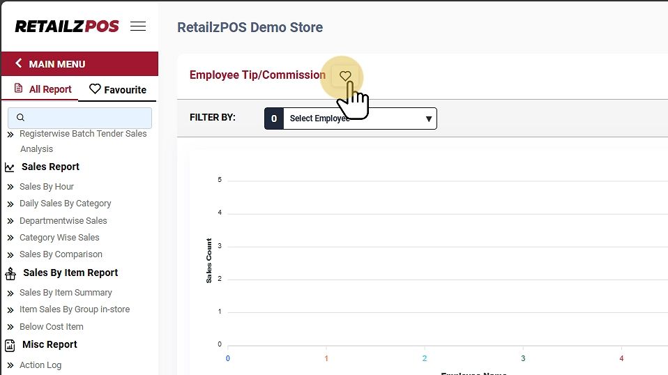 Employee Tip/Commission Report favourite button