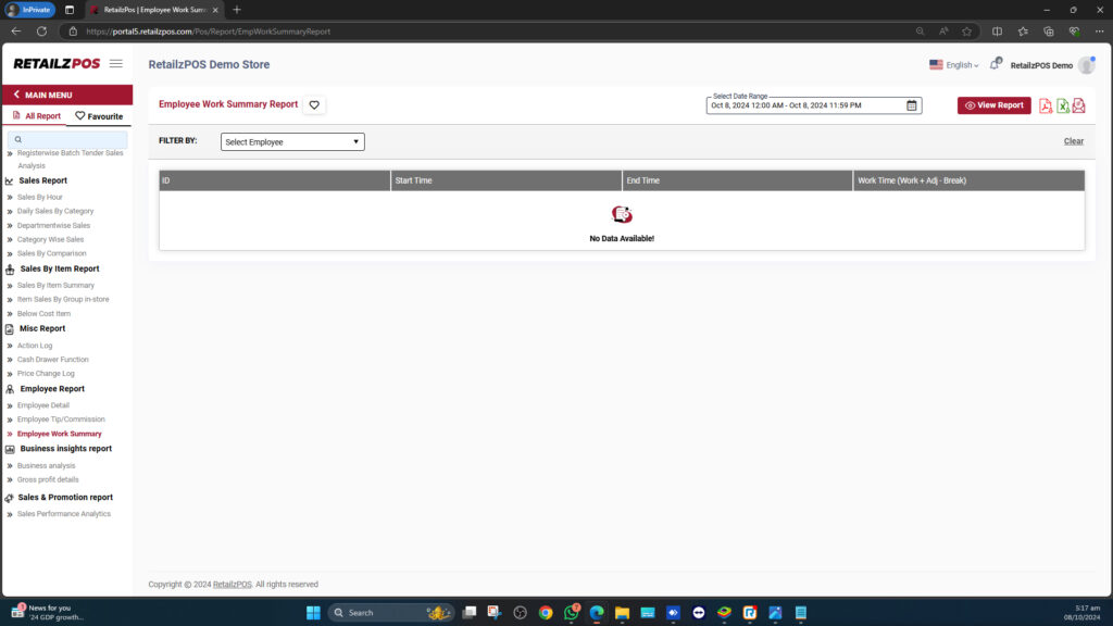 Employee Work Summary