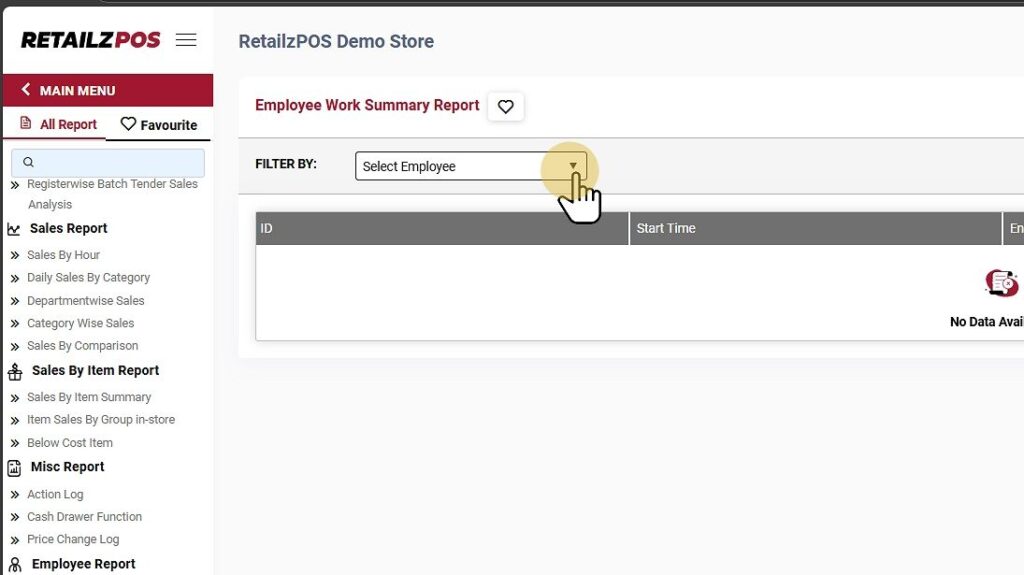 Employee Work Summary select Employee
