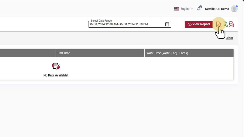 Employee Work Summary Backoffice Excel,pdf, email buttons