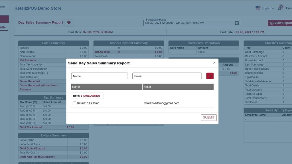 Employee Work Summary Backoffice email details