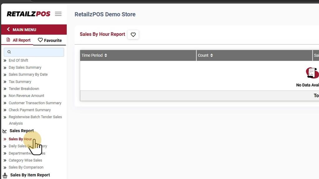 Select Sales By Hour Report Backoffice