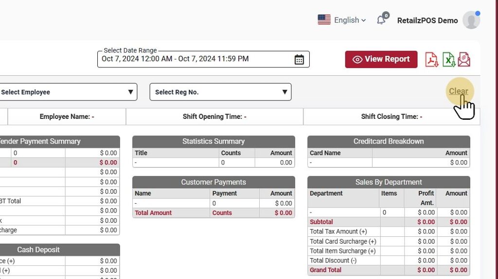 Refresh End shift report