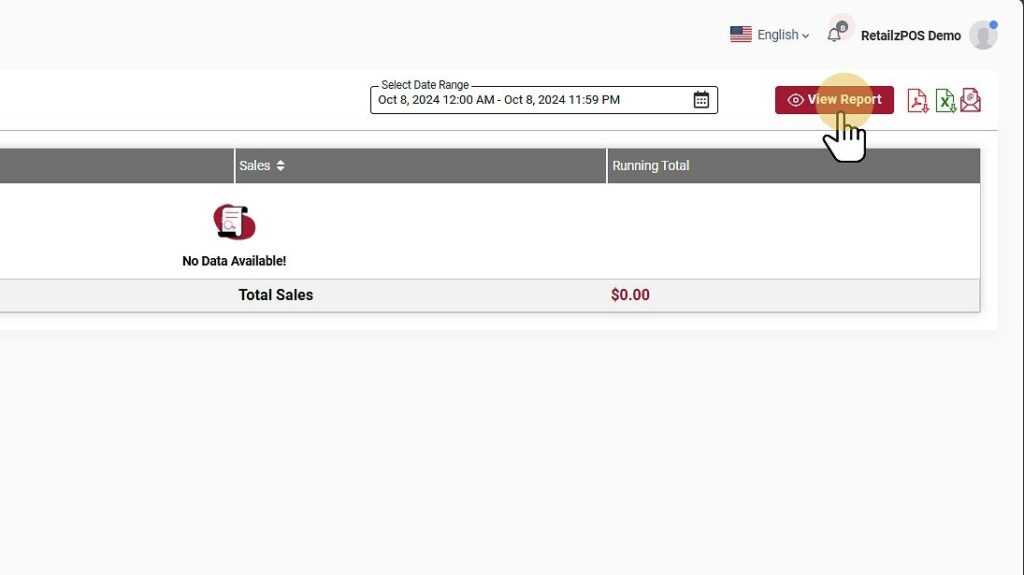 Sales By Hour Report Backoffice view button