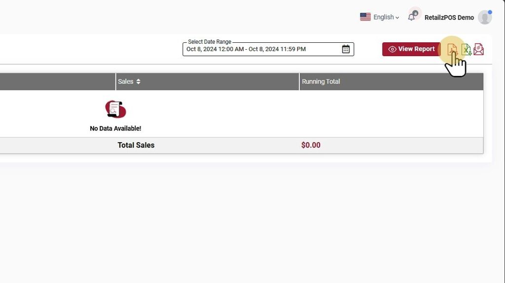 Sales By Hour Report Backoffice Excel, pdf, email button