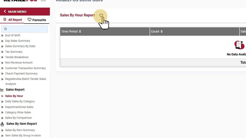 Sales By Hour Report Backoffice Favuorite button