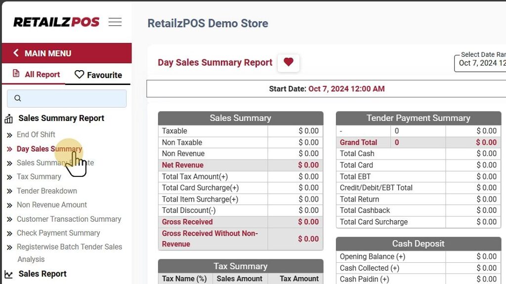 Day Sales summary report