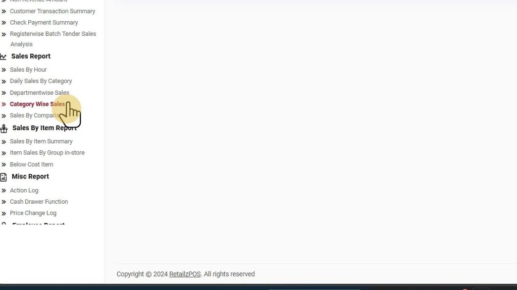 Select Sales By Category Report Backoffice Report