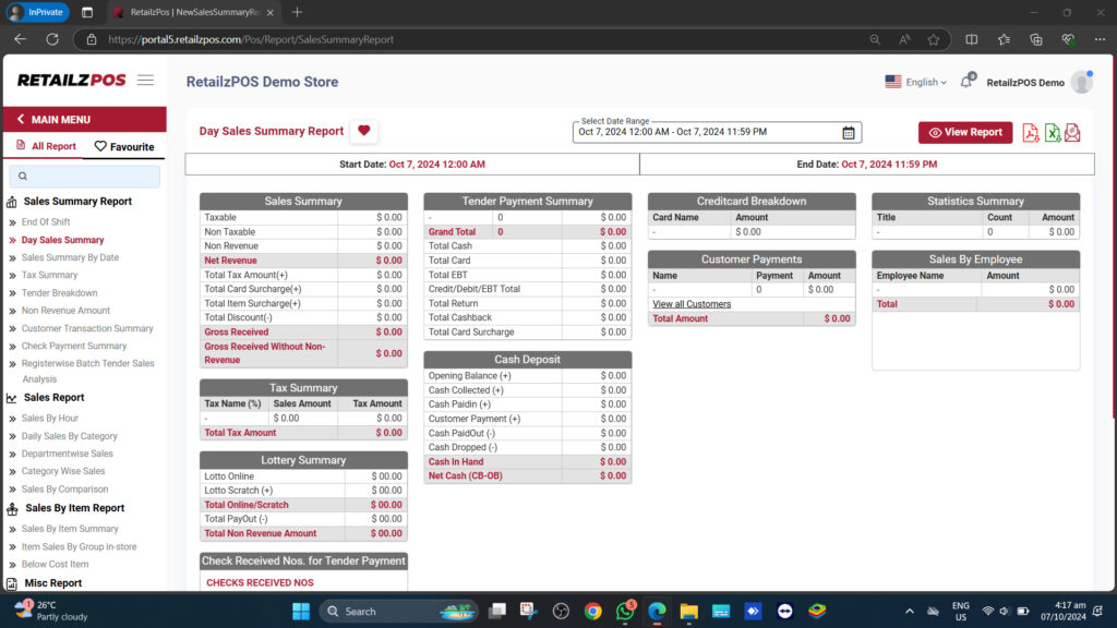 Day Sales summary report