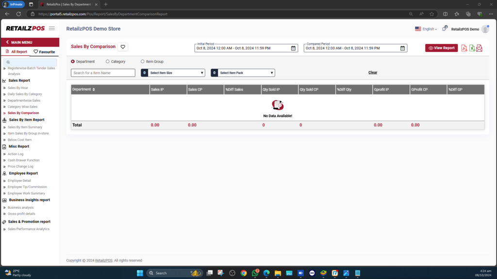 Sales By Comparison Report Backoffice