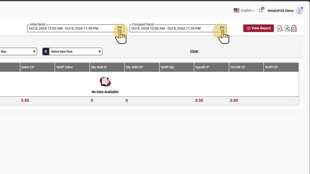 Select Sales By Comparison Report Backoffice Date Filter