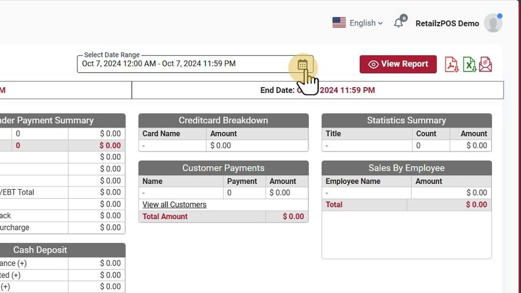 Day sales summary date filter