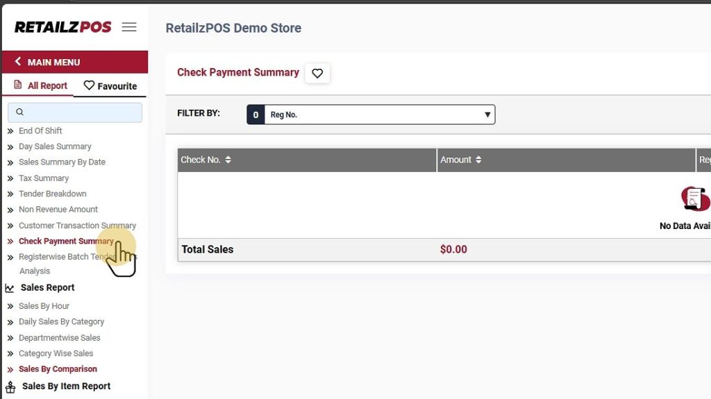 Select Check Payment Summary Backoffice Report