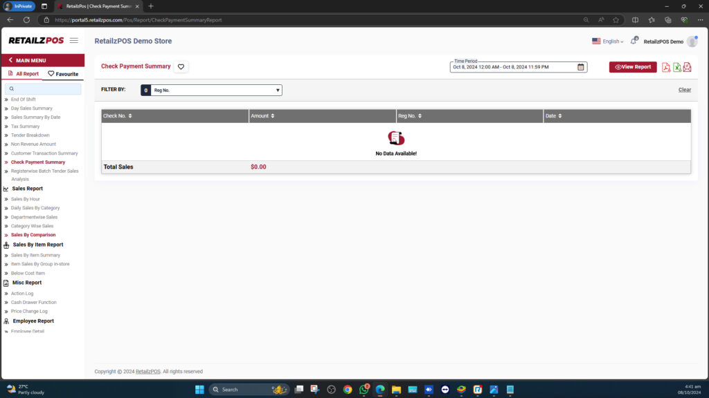 Check Payment Summary Backoffice Report