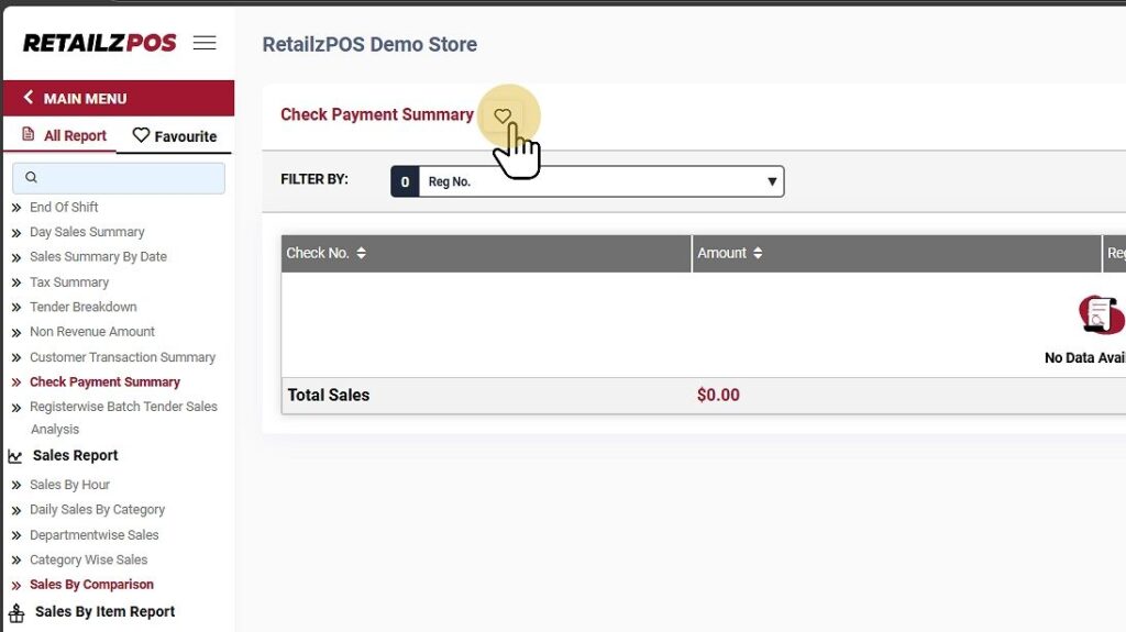 Check Payment Summary Backoffice favourite button