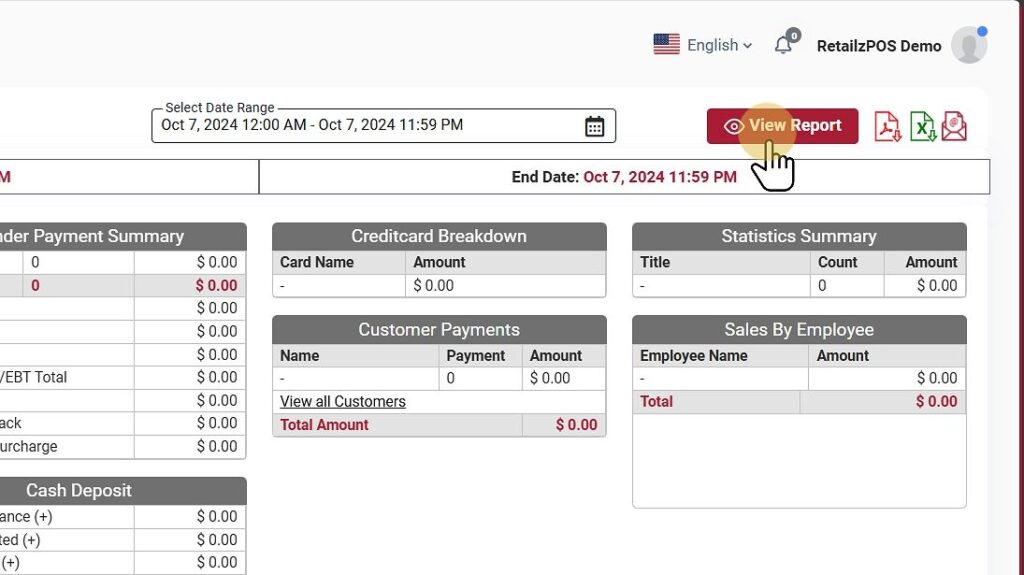 Day sales summary View report