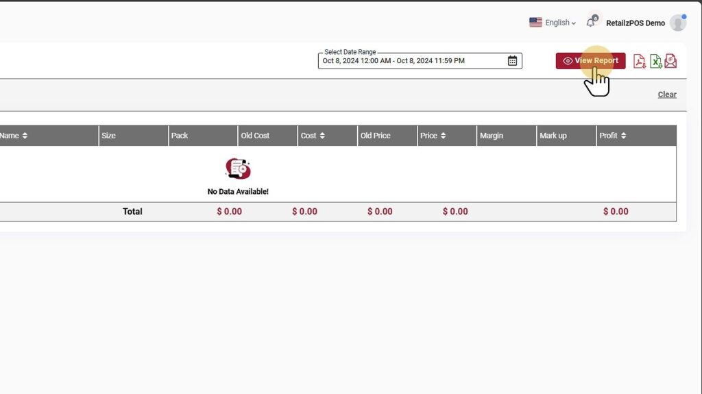 Below Cost Item Report Backoffice view button