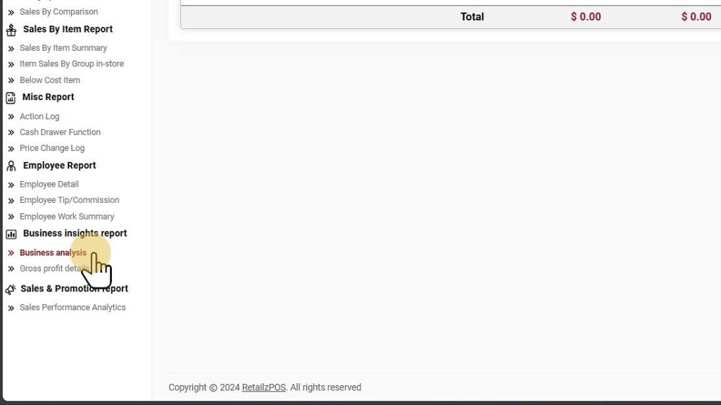 Select Business Analysis Report Backoffice