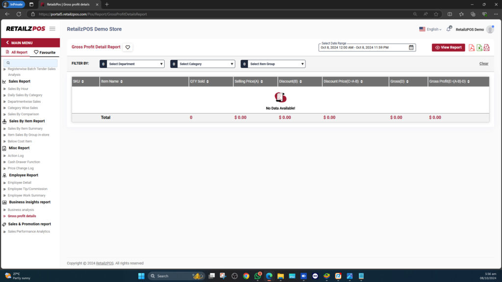 Gross profit detail Report Backoffice