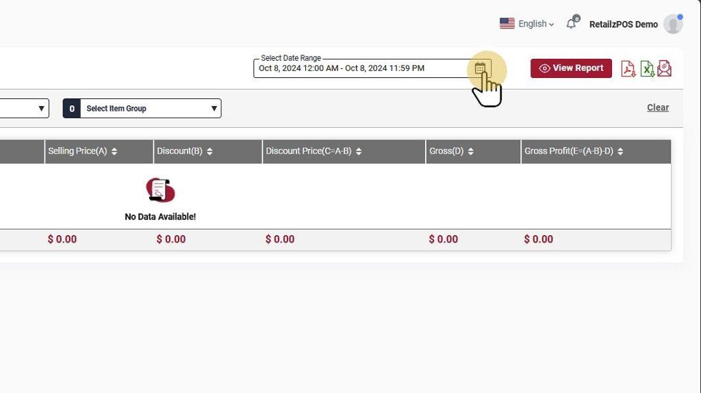 Gross profit detail Report Backoffice date filter