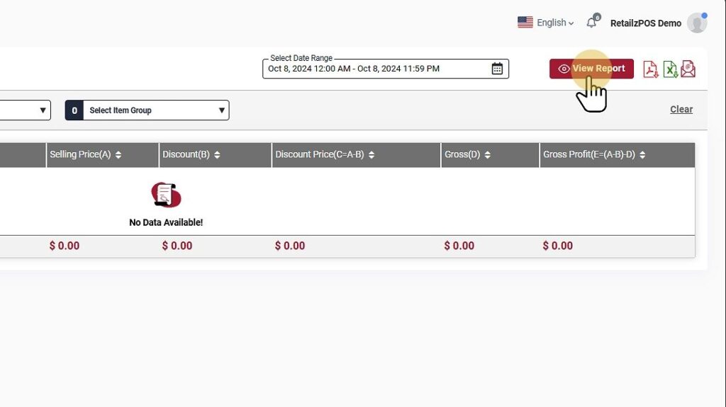 Gross profit detail Report View Button