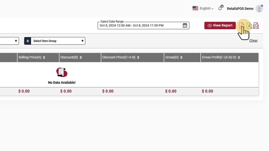 Gross profit detail Report Backoffice execl,pdf,email button