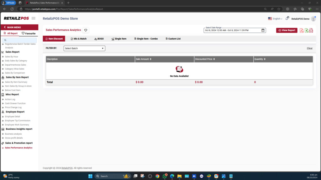 Sales Performance Analytics Report backoffice