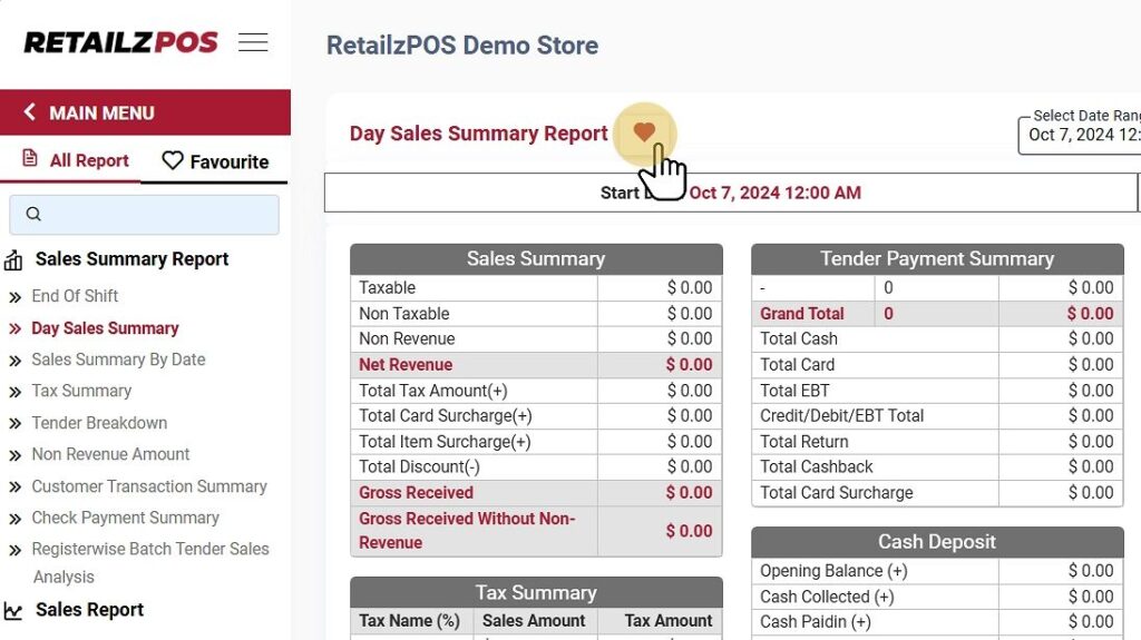 Day sales summary favourite