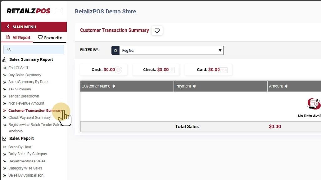 Select Customer Payment Summary Report Backoffice