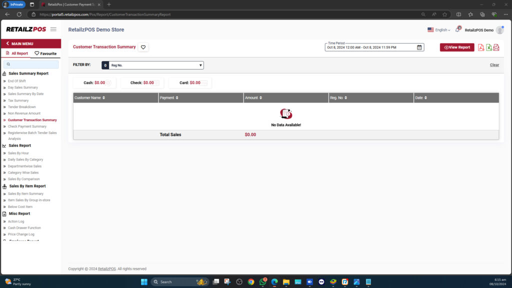 Customer Payment Summary Report Backoffice