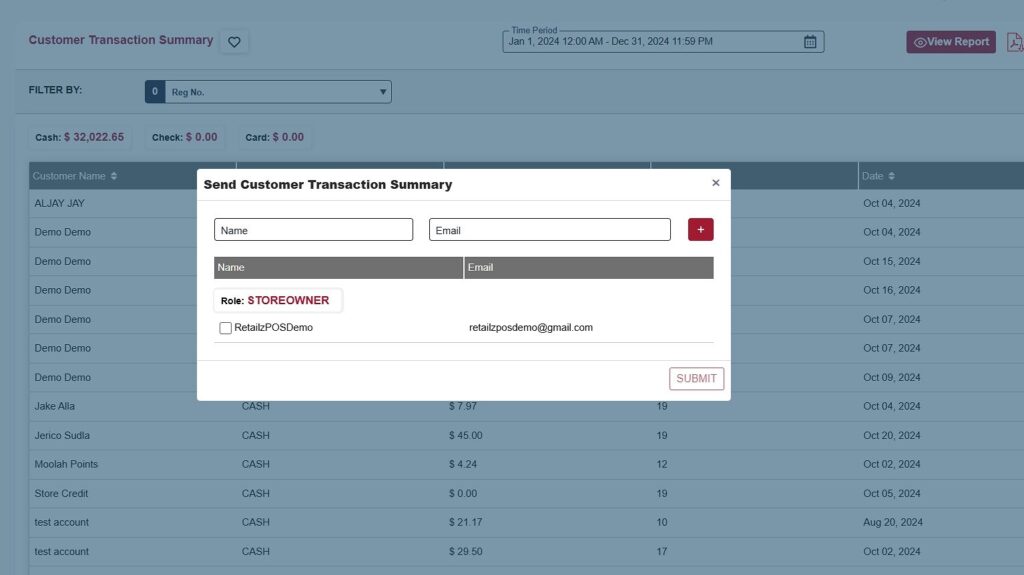 Customer Payment Summary email details