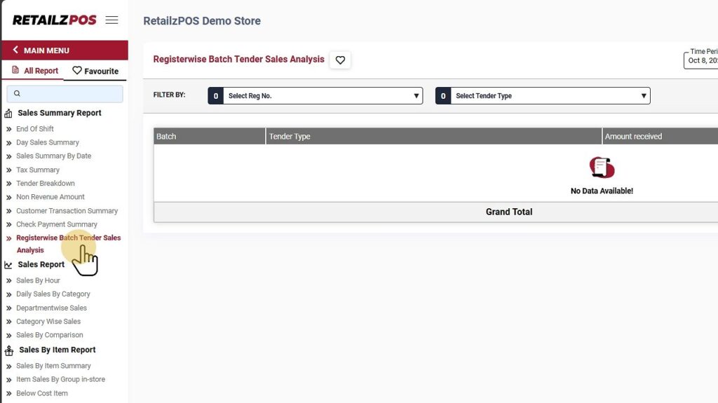 Select Registerwise Batch Tender Sales Analysis Report
