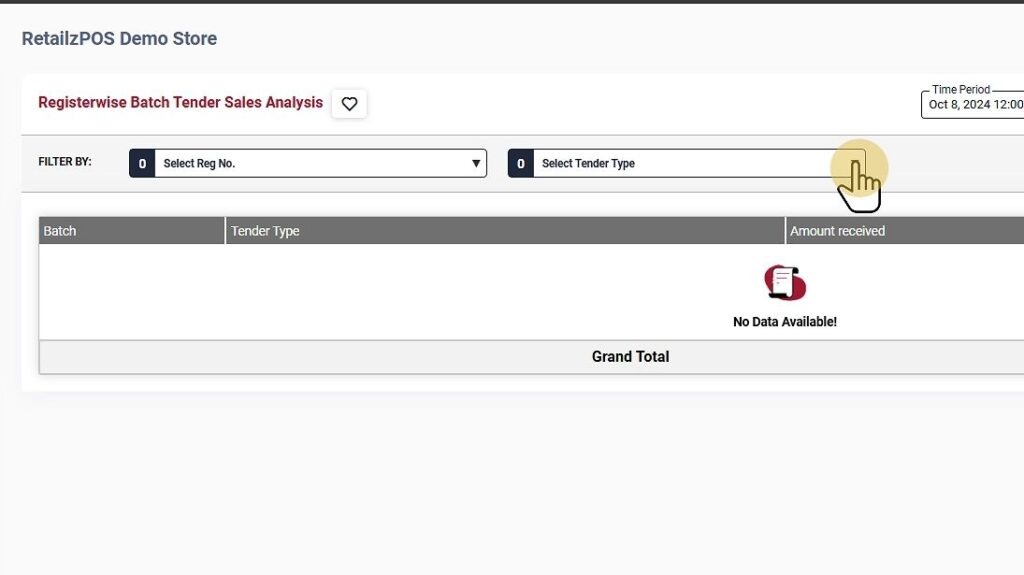 Registerwise Batch Tender Sales Analysis Report filter tender