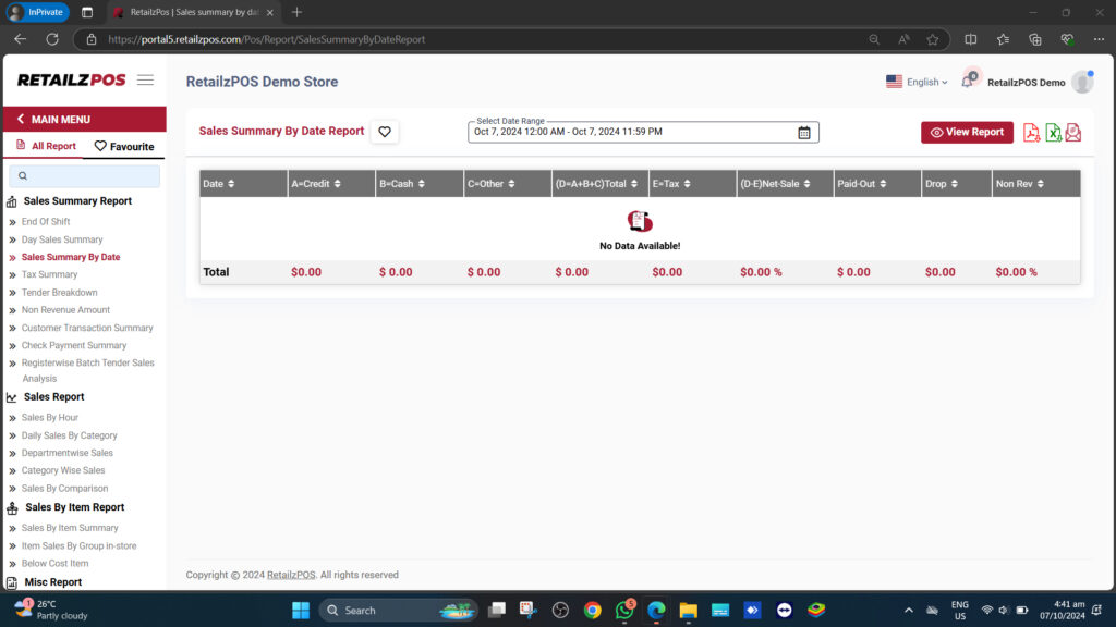 sales summary by date report