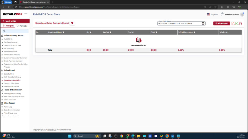 Department summary report