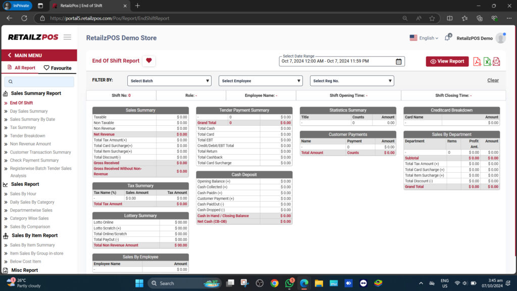 End of Shift -report main