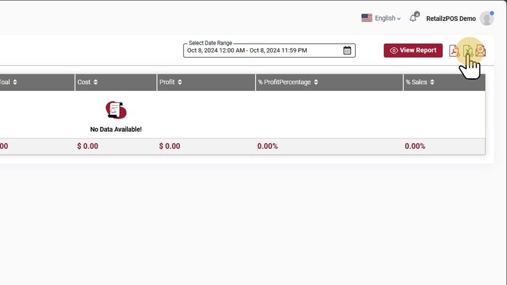 Department summary report excel, pdf, email button