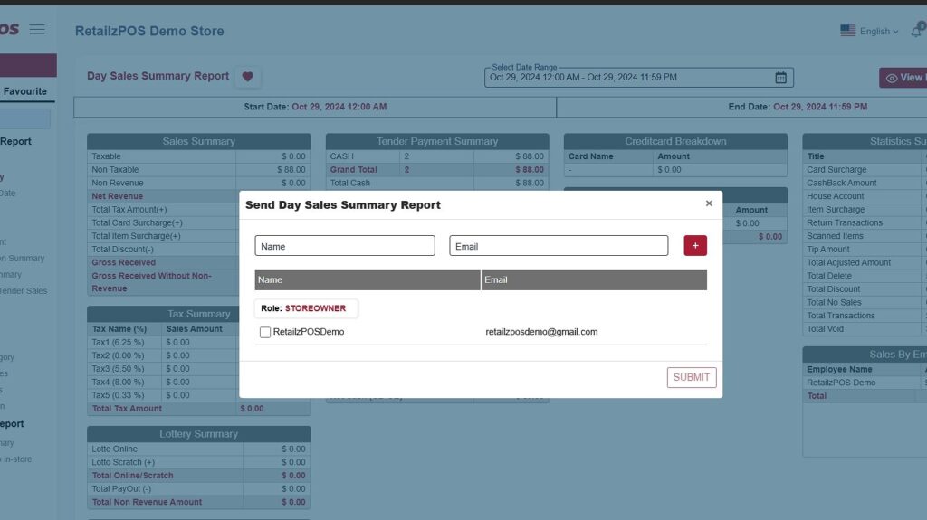 Department summary report email details