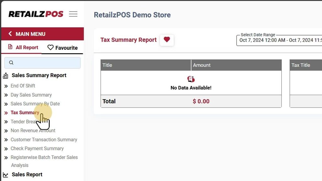 Select Tax summary report