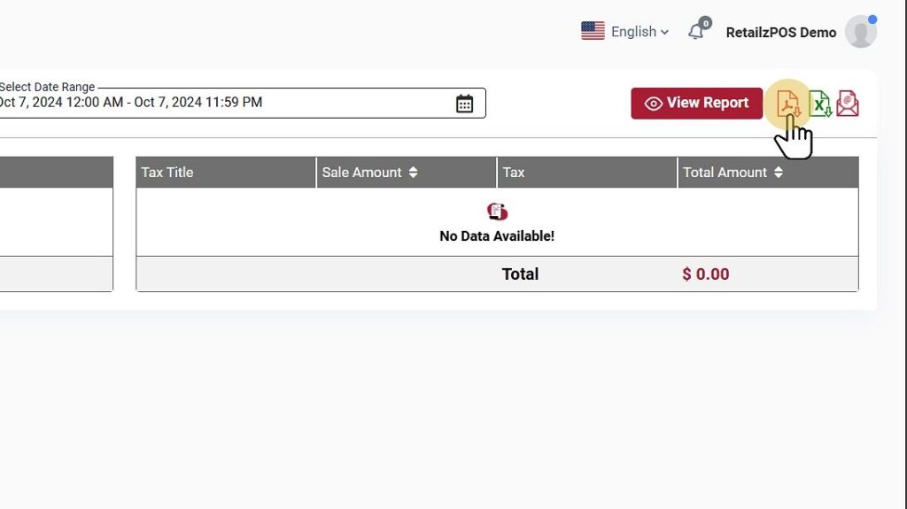 Tax summary report excel, pdf, email button