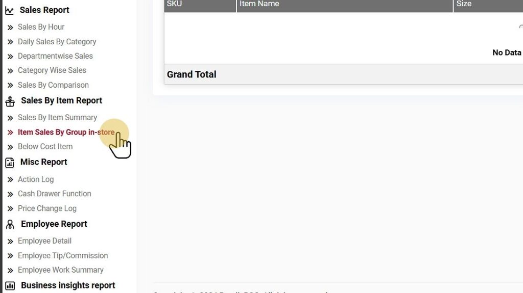 Select Sales by Growth-In Store report