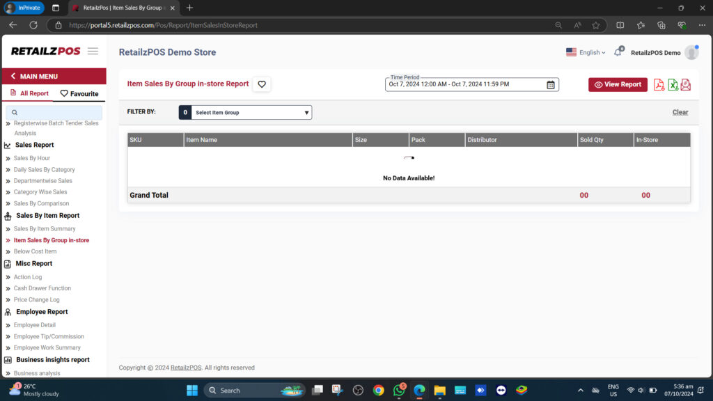 Sales by Growth-In Store report